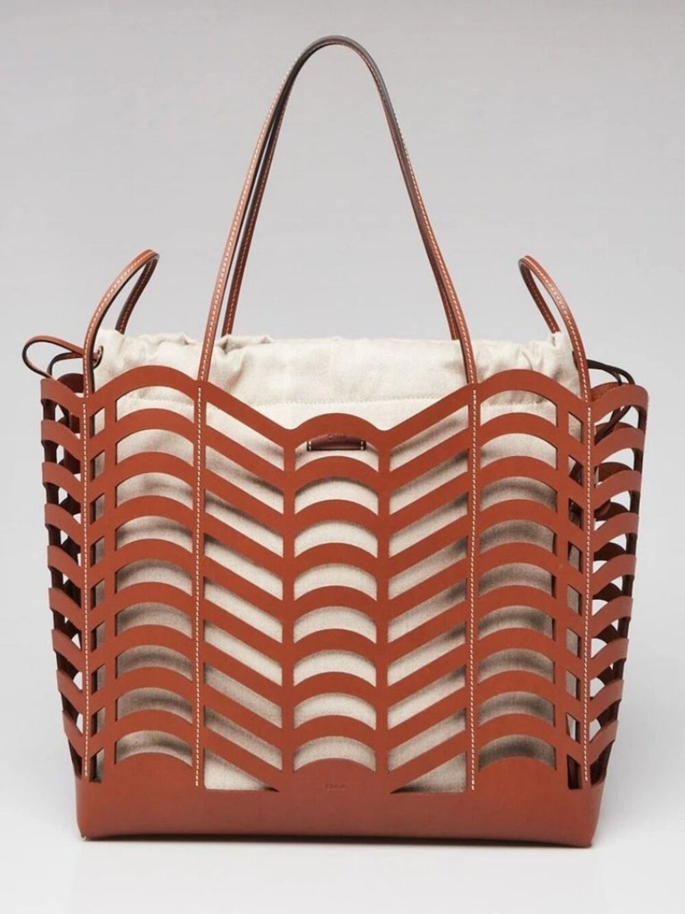 Chloe Brown/Beige Leather/Canvas Kayan Perforated Medium Tote Bag - Picture 1 of 12